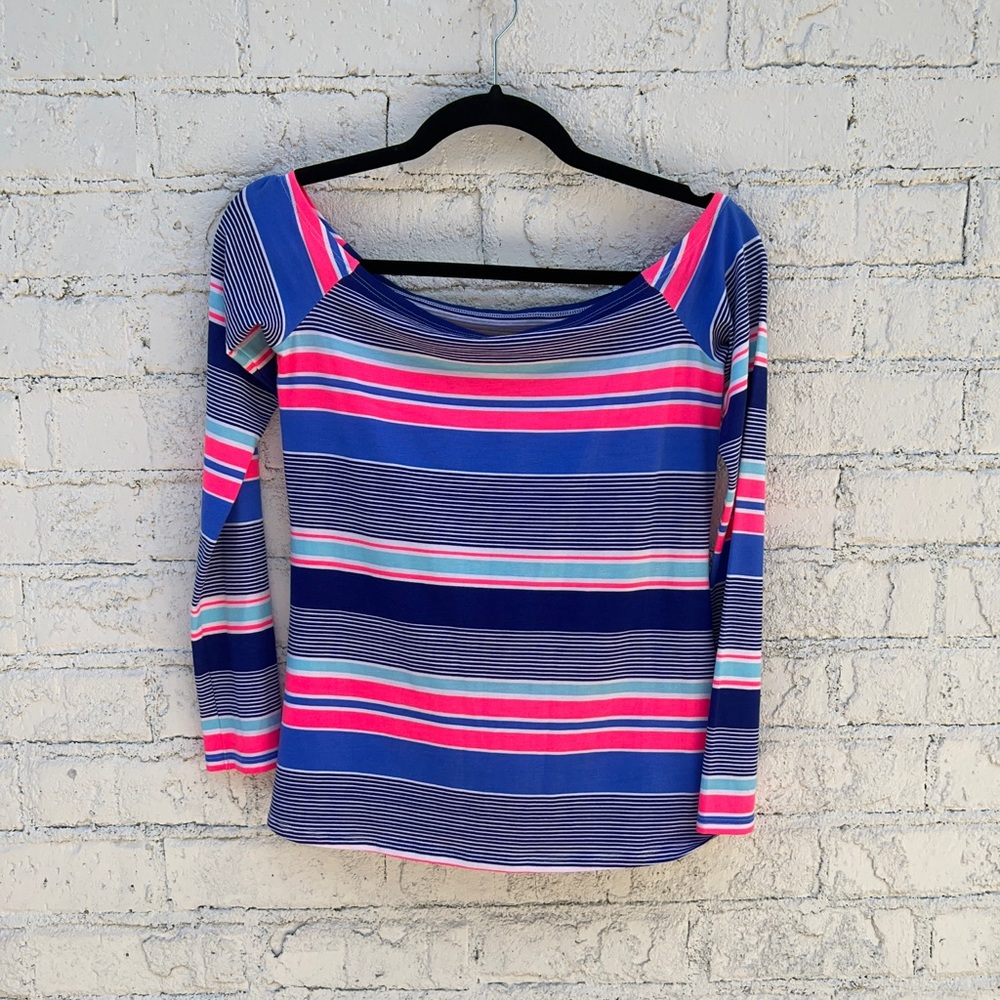 Lilly Pulitzer pink and blue vibrant striped top. Sz XS